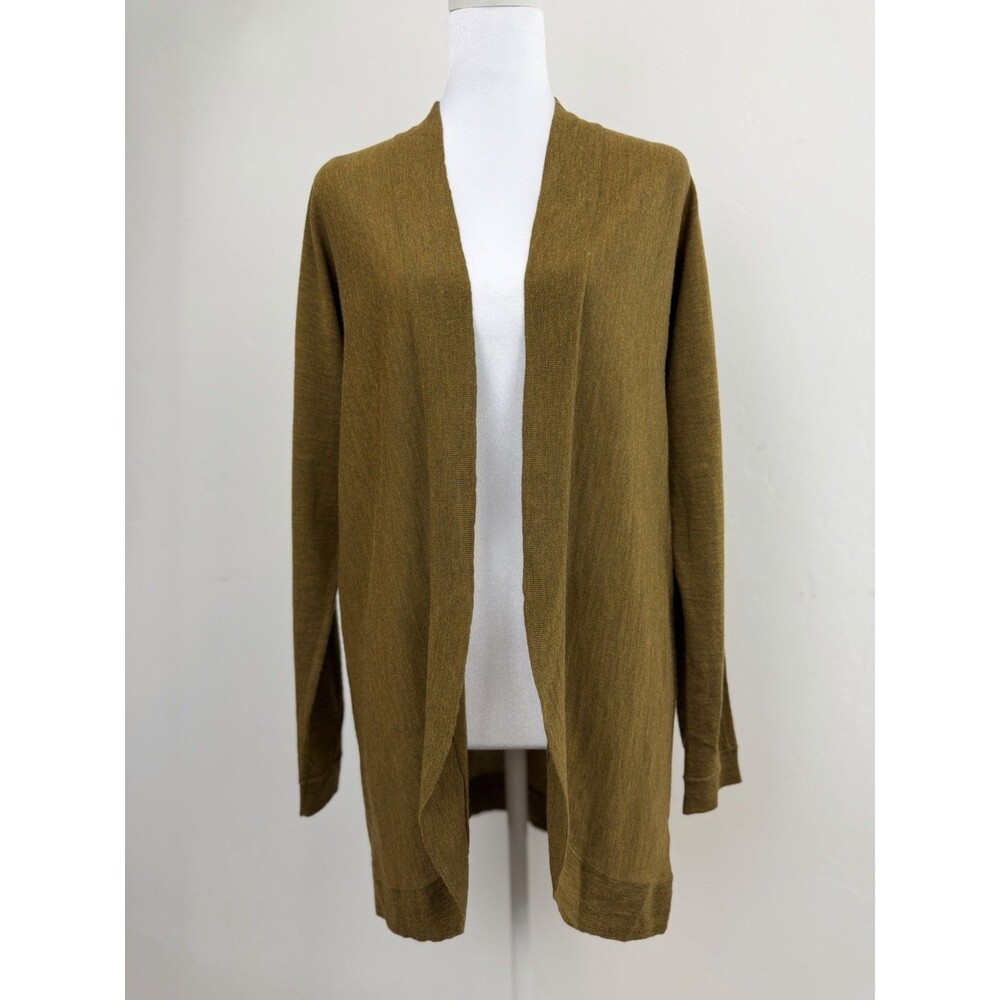 Eileen Fisher 100% Merino Wool Open Front Cardigan Sweater Womens SP Olive